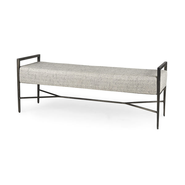 Charlotte  55.0L Gray Herringbone Fabric Seat w/ Antique Nickel Metal Frame Bench