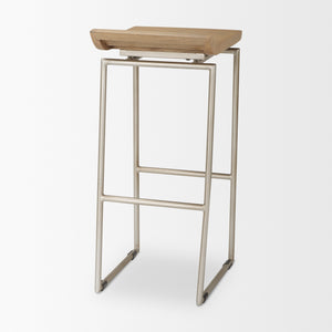 Givens 14.0L x 15.8W x 31.8H Brown Wood W/Silver Metal Frame Barstool