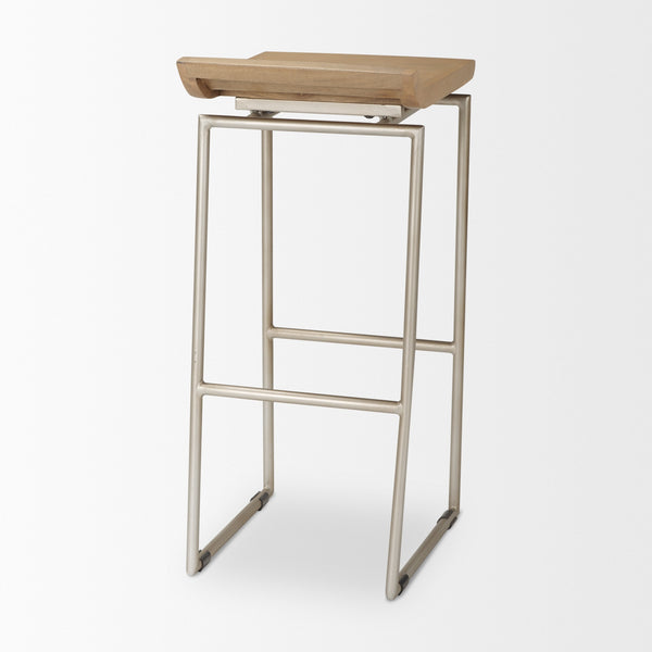 Givens 14.0L x 15.8W x 31.8H Brown Wood W/Silver Metal Frame Barstool