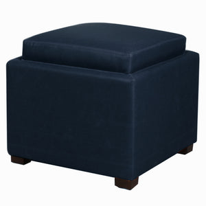 Cameron Square Bonded Leather Storage Ottoman w/ tray In Vintage Blue