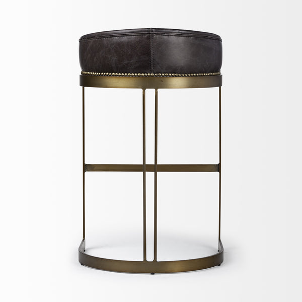 Hollyfield 20.5L  x 19.75W x 32.75H Black Leather Seat Gold Metal Base Stool