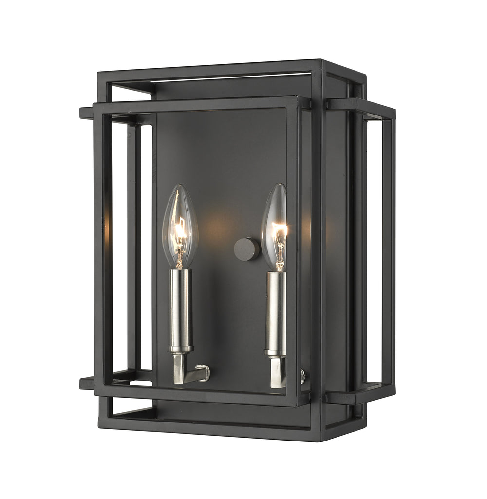 Titania 2 Light Wall Sconce in Black + Brushed Nickel Finish