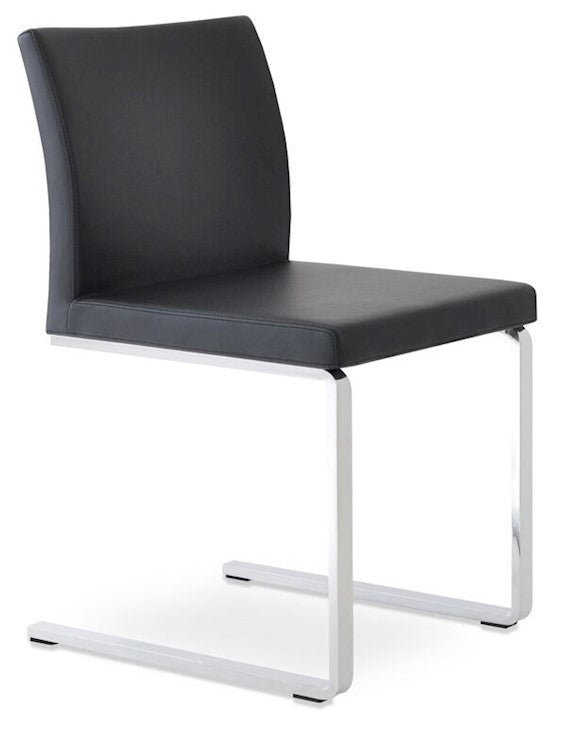 Aria flat chrome plated steel black leatherette