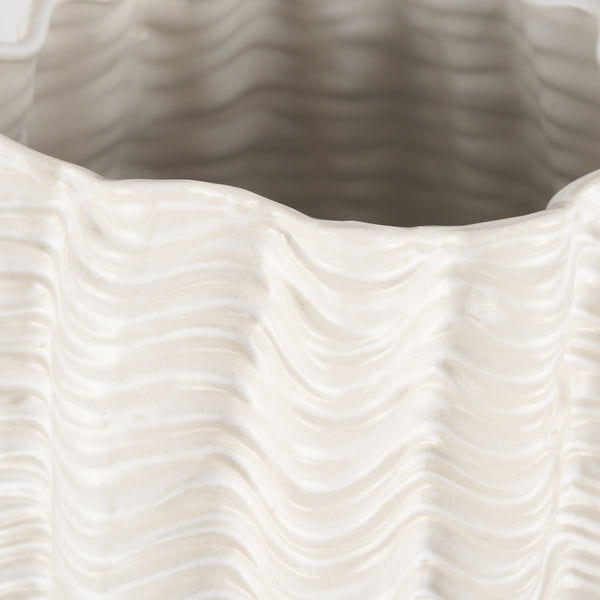 Velia Tall Seashell Sculptural Cream Glazed Ceramic Vase