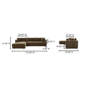 Moe's Bryn Sectional Left Green with Eco Materials