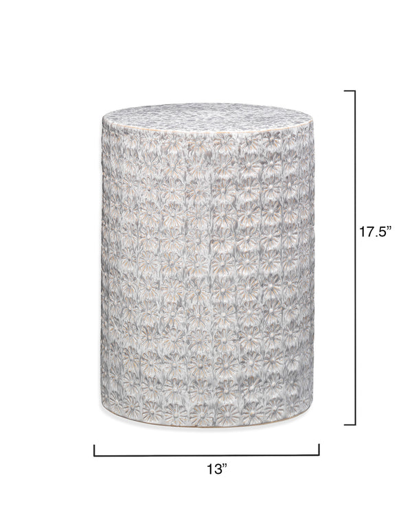 Wildflower Indoor/Outdoor Ceramic Side Table, Cream