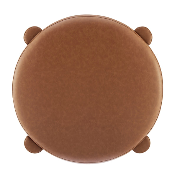 Elora Faux Leather Round Ottoman, Vintage Cider