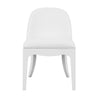 CURVED DINING CHAIR WITH SATIN BRASS RING HARDWARE ON BACK IN PERFORMANCE WHITE LINEN UPHOLSTERY AND TEXTURED WHITE LINEN FRAME