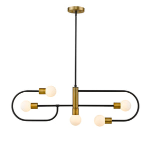 Neutra 5 Light Island/Billiard in Matte Black + Foundry Brass Finish