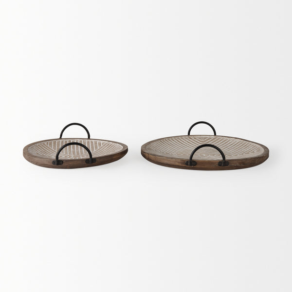 Jamila 16.9L x 16.8W x 43.3H Set of 2 Brown Wooden Tray