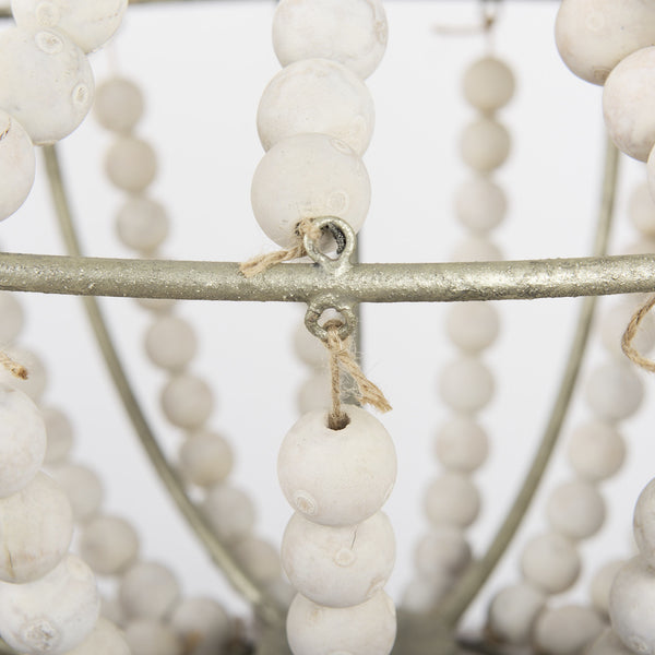 Phillum (29"x37") Silver Metal Chassis and White Wood Beaded Six Bulb Chandelier