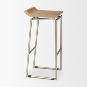 Givens 14.0L x 15.8W x 31.8H Brown Wood W/Silver Metal Frame Barstool