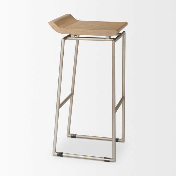 Givens 14.0L x 15.8W x 31.8H Brown Wood W/Silver Metal Frame Barstool