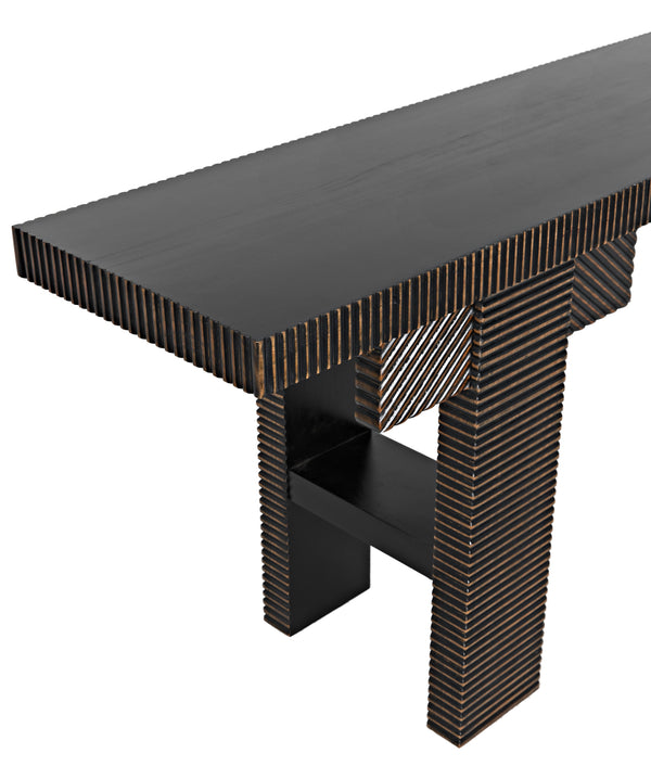 Nabu Mahogany Console in Hand-Rubbed Black with Light Brown Accents