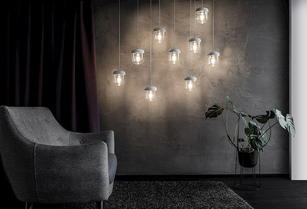 Acorn White and Steel Plug-In Pendant with LED Bulb