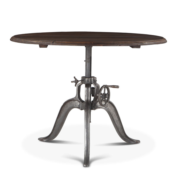Industrial Loft 48-Inch Adjustable Crank Round Table with Reclaimed Teak Top