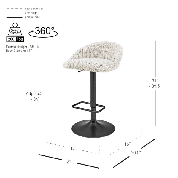 Jorrell KD Boucle Gaslift Swivel Bar Stool, Zenith White