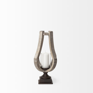 Brillion Small Rustic Wood Metal Table Candle Holder