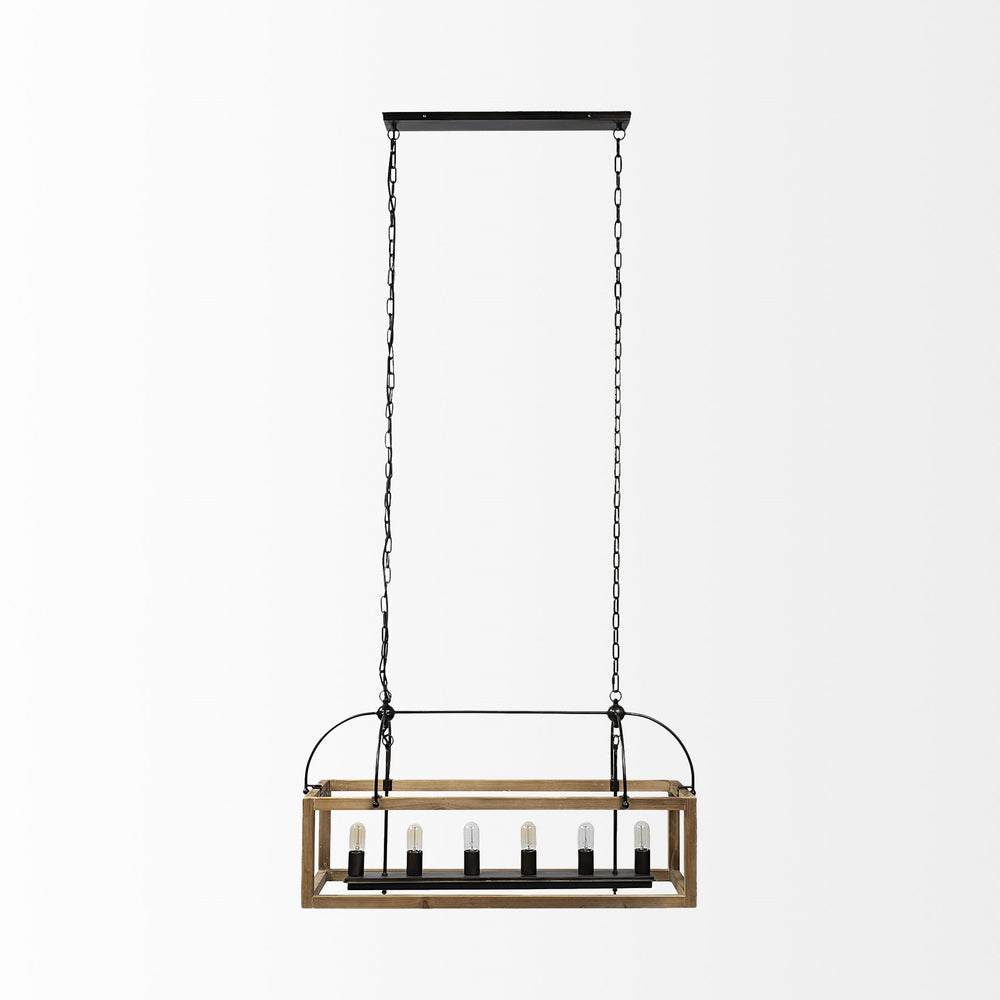 Josie (42"x14.5"x20") Natural Wood Chassis Six Light Chandelier