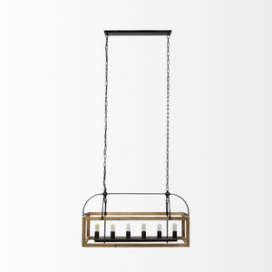 Josie (42"x14.5"x20") Natural Wood Chassis Six Light Chandelier