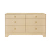 SIX DRAWER ROUNDED EDGE CHEST WITH BRASS BEETLE KNOB IN NATURAL GRASSCLOTH