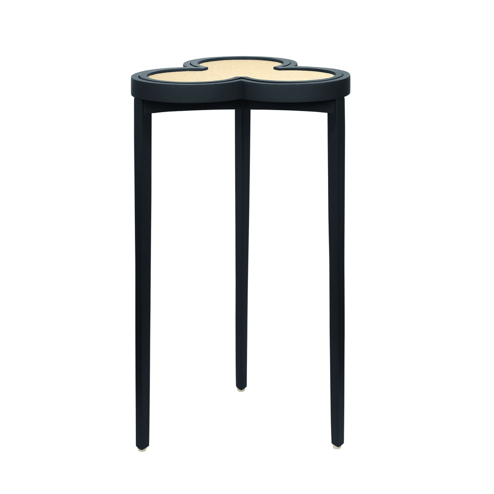 CLOVER CIGAR TABLE WITH REVERSIBLE LACQUER AND NATURAL GRASSCLOTH TOP IN MATTE NAVY LACQUER