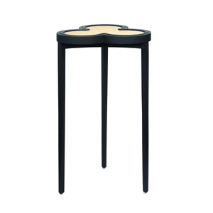 CLOVER CIGAR TABLE WITH REVERSIBLE LACQUER AND NATURAL GRASSCLOTH TOP IN MATTE NAVY LACQUER