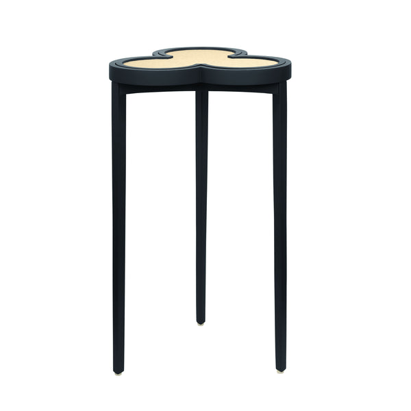 CLOVER CIGAR TABLE WITH REVERSIBLE LACQUER AND NATURAL GRASSCLOTH TOP IN MATTE NAVY LACQUER
