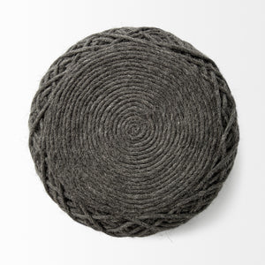 Allium Dark Gray Handwoven Wool Cylindrical Pouf