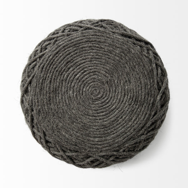 Allium Dark Gray Handwoven Wool Cylindrical Pouf