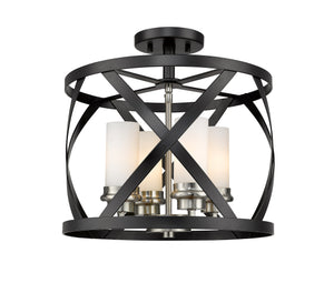 Malcalester 4 Light Semi Flush Mount in Matte Black + Brushed Nickel Finish