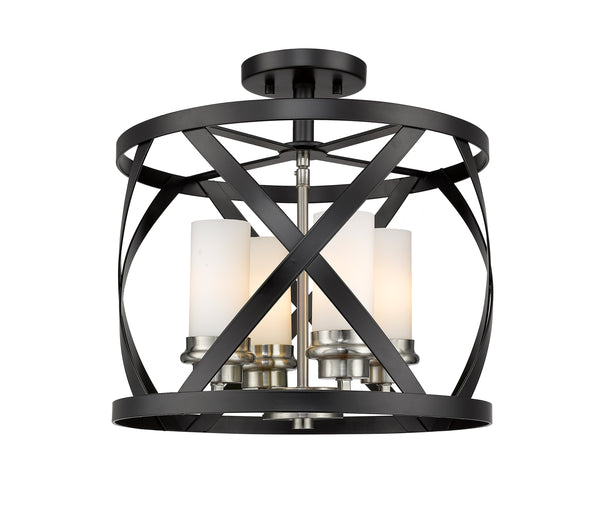 Malcalester 4 Light Semi Flush Mount in Matte Black + Brushed Nickel Finish