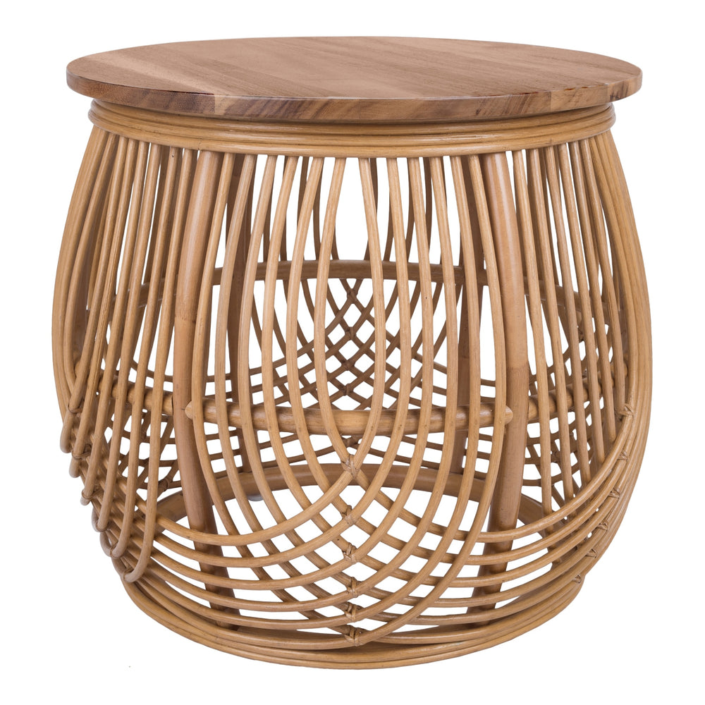 Arlo Rattan Side/ End Table w/ Wood Top, Honey