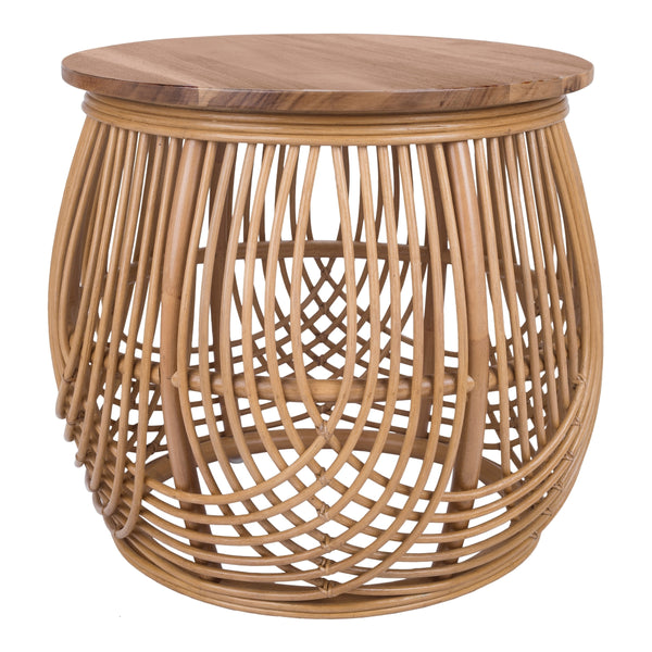 Arlo Rattan Side/ End Table w/ Wood Top, Honey