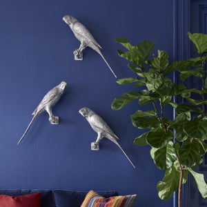 Parrot Looking Right Wall Art, Resin, Silver Leaf