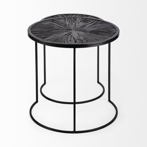 Chakra 19.7" Set of Two Round Dark Wood Top Black Frame Accent Tables