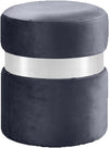Reginald Ottoman/Stool In Grey Velvet and Chrome