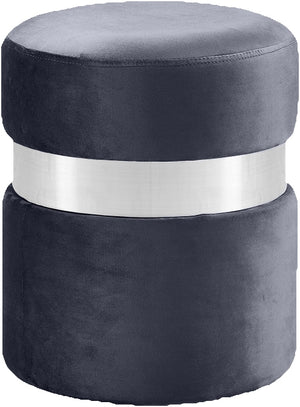Reginald Ottoman/Stool In Grey Velvet and Chrome