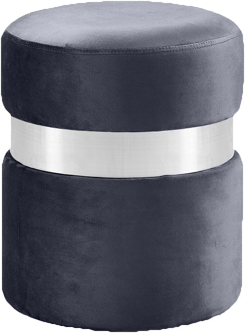 Reginald Ottoman/Stool In Grey Velvet and Chrome