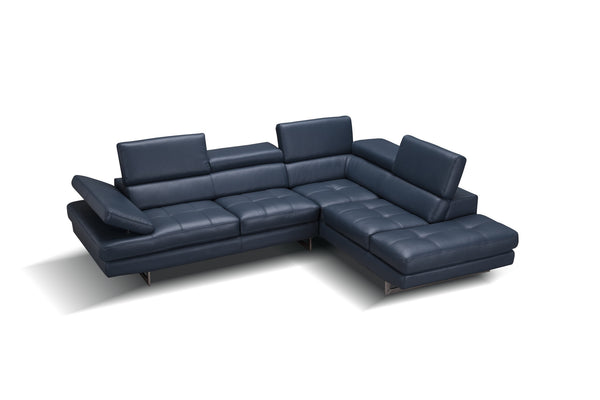 Eliza Italian Leather Sectional Blue In Right Hand Facing