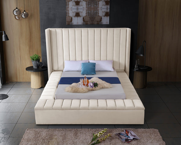 Joanne Queen Bed In Cream Velvet