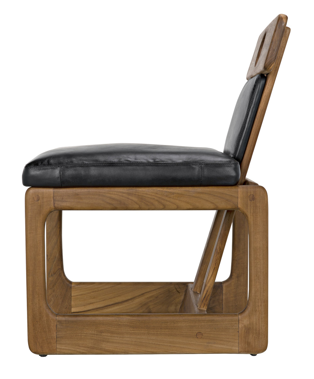 Buraco Teak Dining Chair with Gloss Finish and Black Leather Upholstery