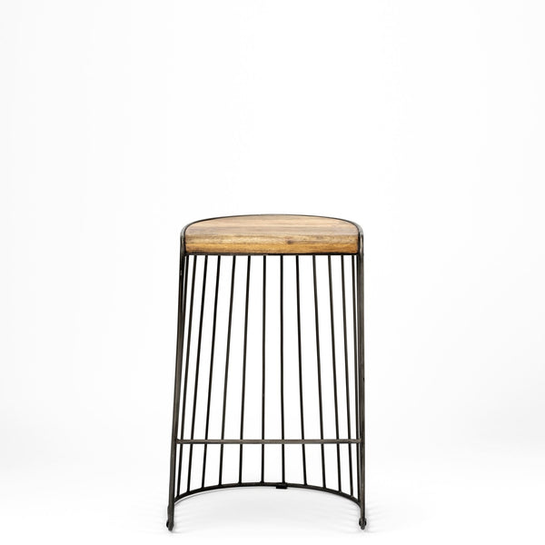 Seagram 25.6" Seat Height Brown Wood Seat Black Metal Frame Stool