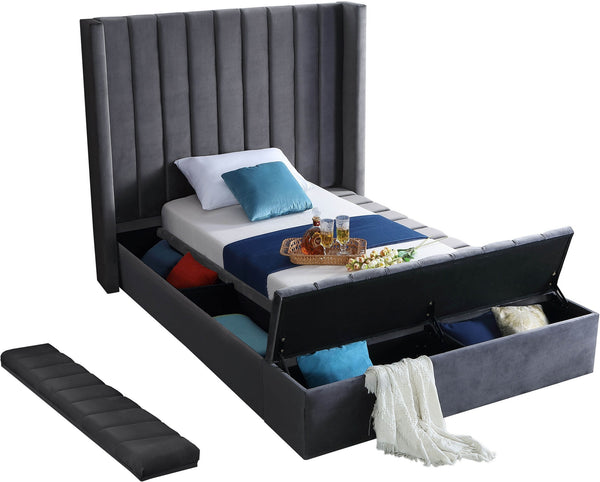 Joanne Twin Bed In Grey Velvet