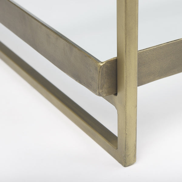 Trey 56.0L x 32.0W x 17.0H Gold Metal W/Glass Coffee table