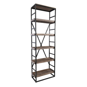 Evan Solid Wood Single Bookshelf with Iron Frame - Olive Brown