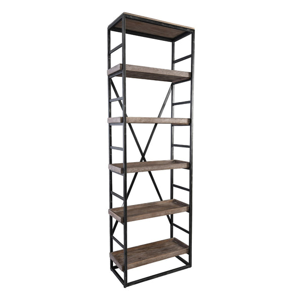 Evan Solid Wood Single Bookshelf with Iron Frame - Olive Brown