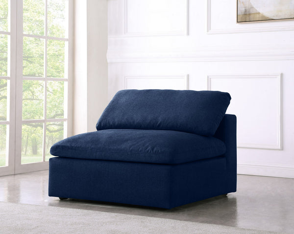 Carmen Cloud Armless Chair In Navy Linen Fabric