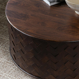 Shira Solid Wood Round Storage Coffee Table in Kona Brown Finish