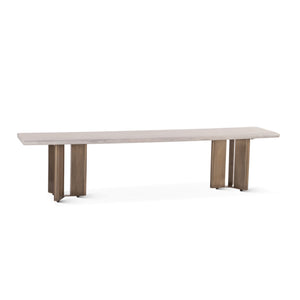 Zurich 78" Acacia Wood Dining Bench, Iron Legs, Whitewash